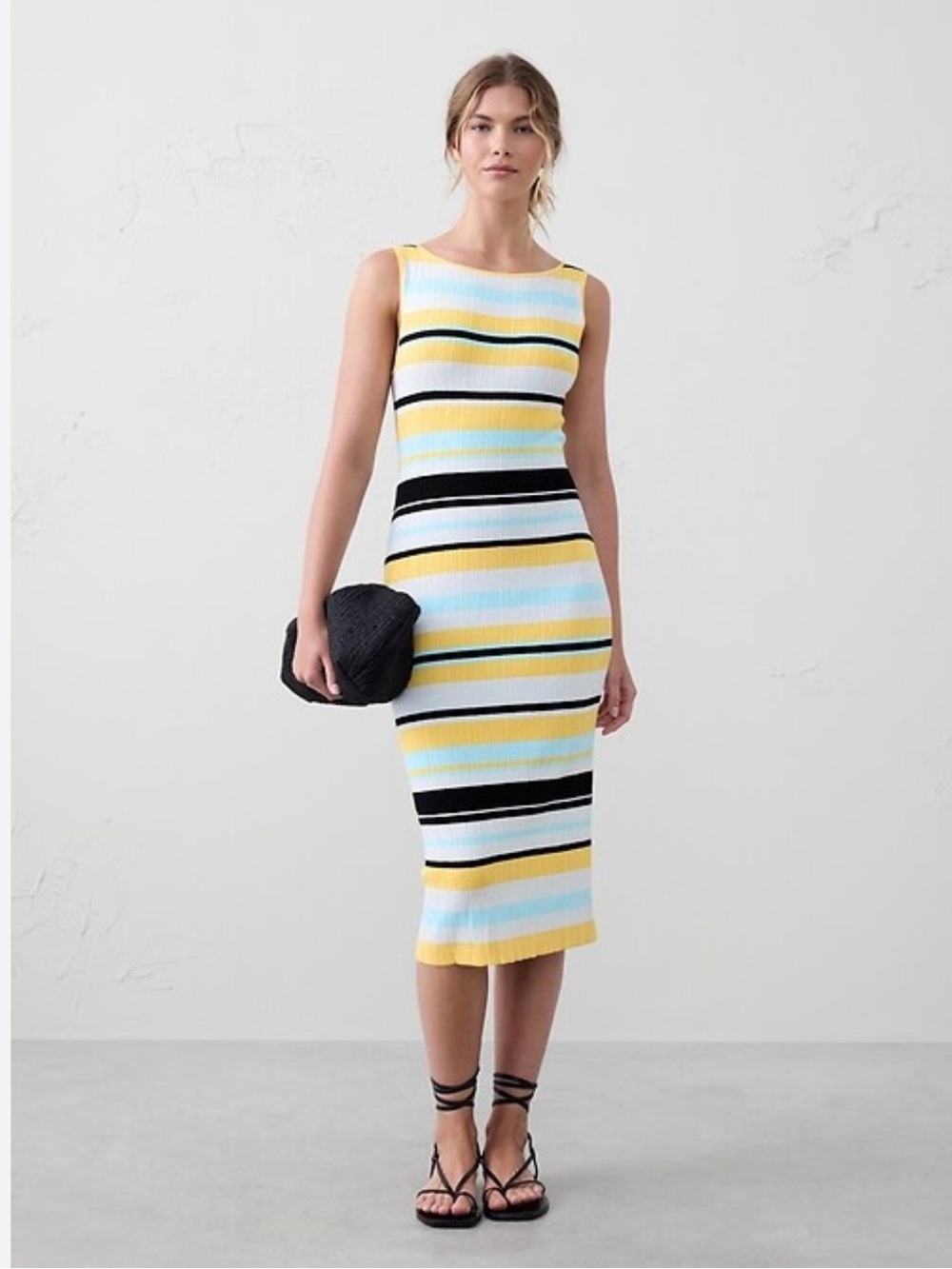 Banana Republic XS Ribbed Stripe Midi Sweater Dress Coastal Chic Resort Core